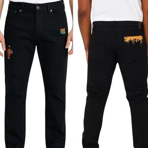 Born Fly Anytown U.S.A Black Jeans Size 44‎ Big & Tall Streetwear Paint Splatter